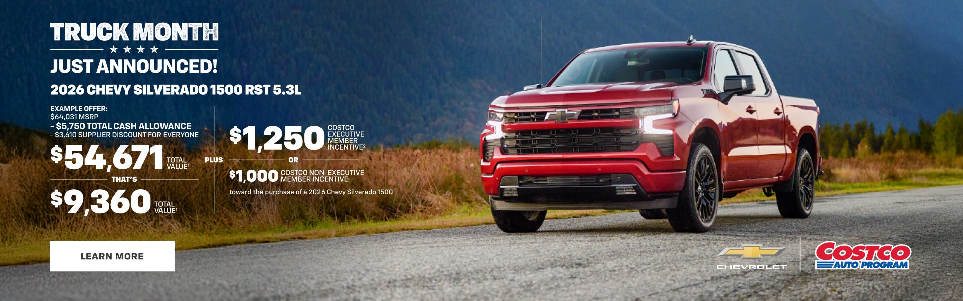 2026 Chevy Silverado 1500 RST 5.3L. EXAMPLE OFFER: $64,031 MSRP- $5,750 Total Cash Allowance - $3...